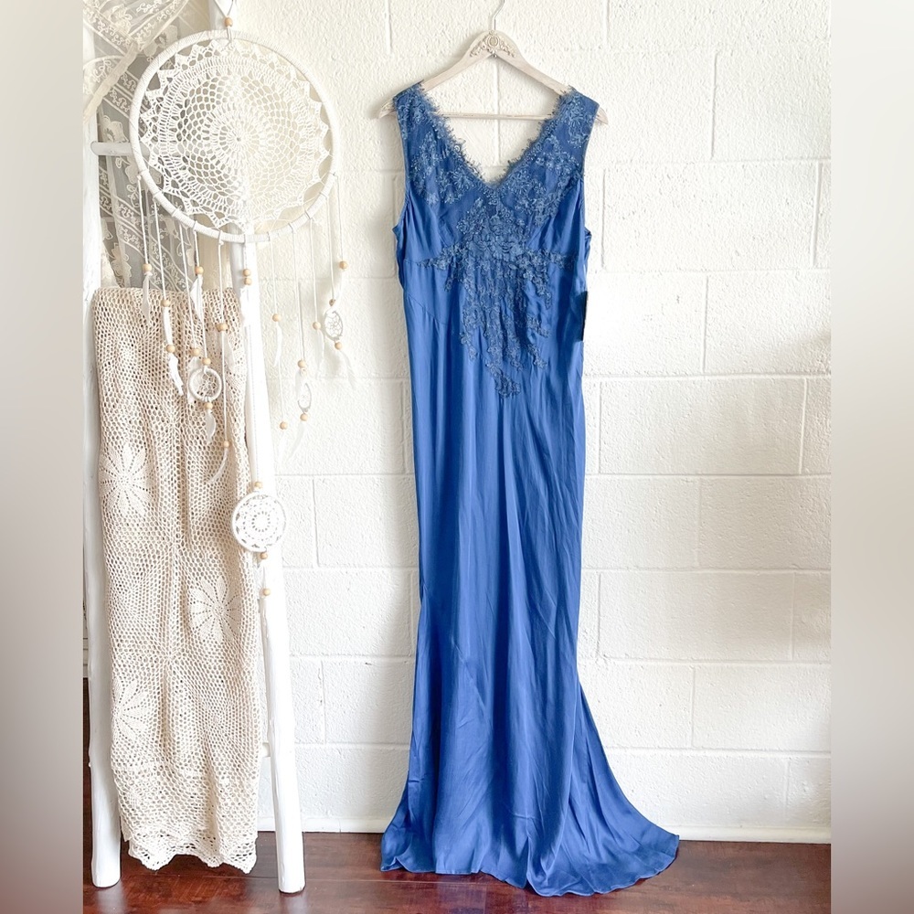 NWT Free People X Brenda Knight Lace Maxi Slip Dress - Royal Blue